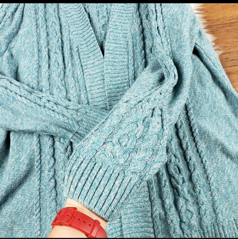 LL BEAN Open Front Cardigan cableknit Sweater 3X - Picture 6 of 12